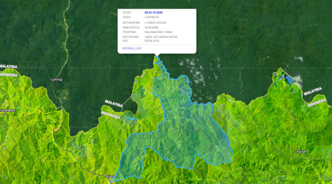 Batas wilayah geografis Desa Limpakon Kecamatan Lumbis Ogong, yang berbatasan dengan Malaysia. (Foto: Peta Desa Tangkapan Layar Kemendes PDTT)